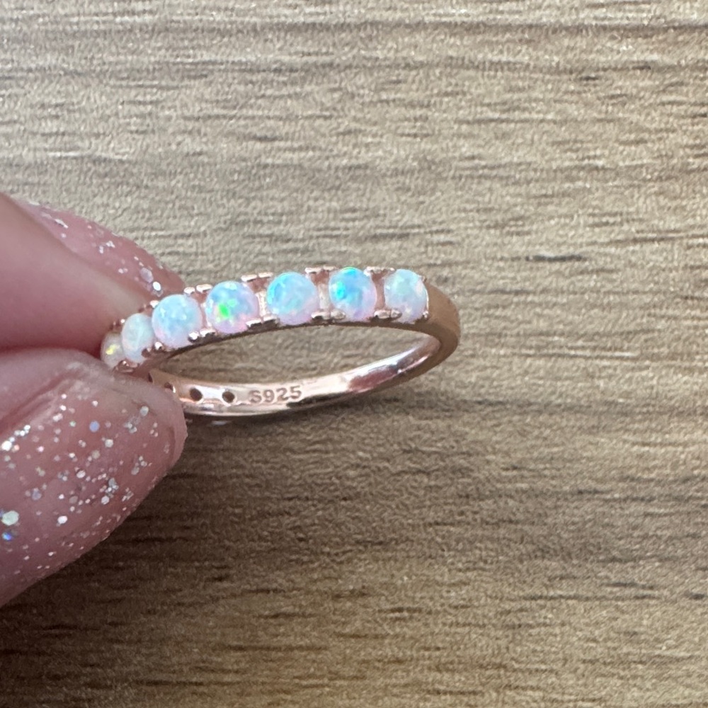 Sterling Silver Rose Gold Plated Synthetic Opal Ring size 6